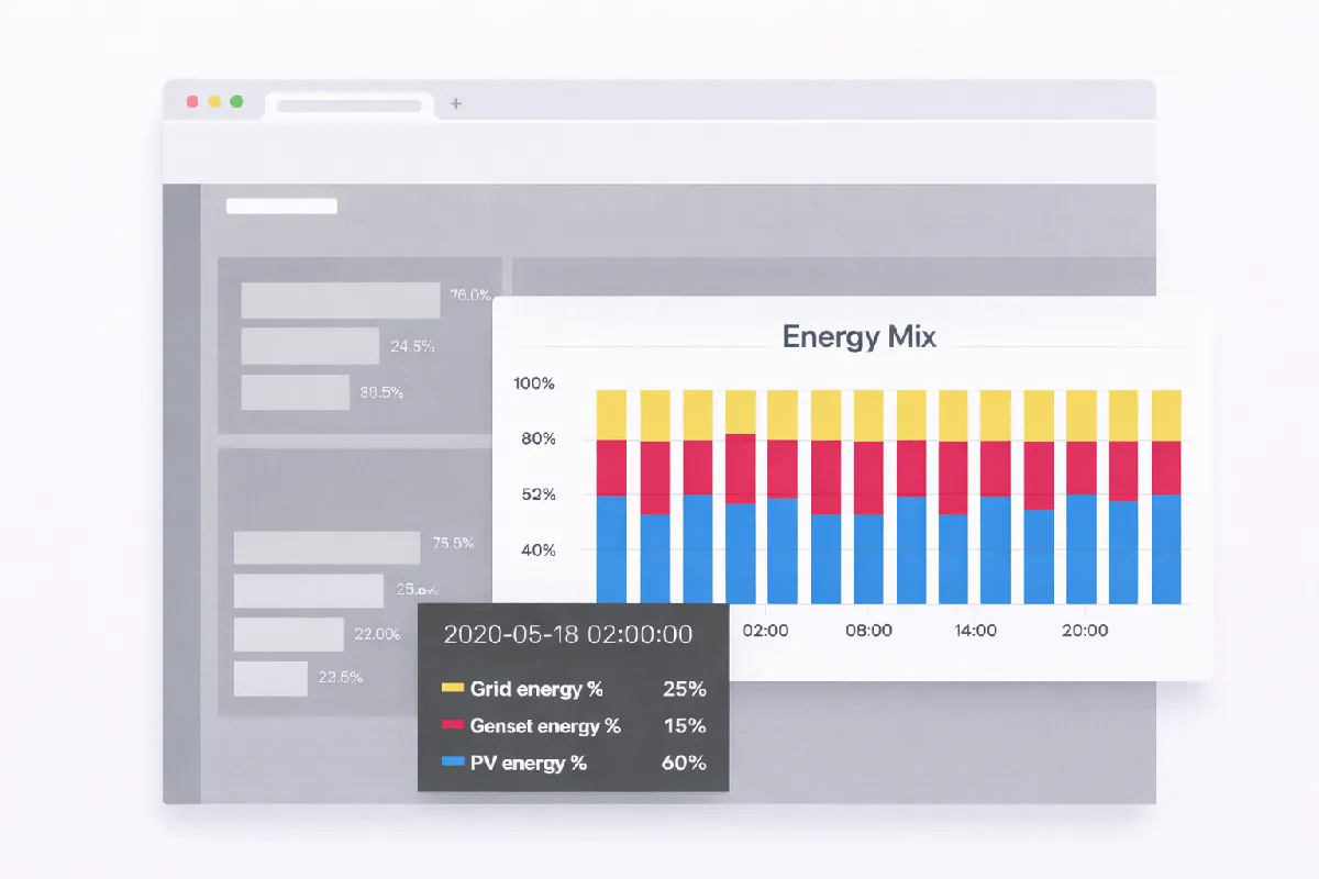 Portfolio dashboard showing live power flows, battery state and grid interaction